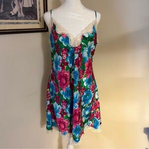 Victoria's Secret Gold Label Floral Slip Dress with Lace Trim Size Large